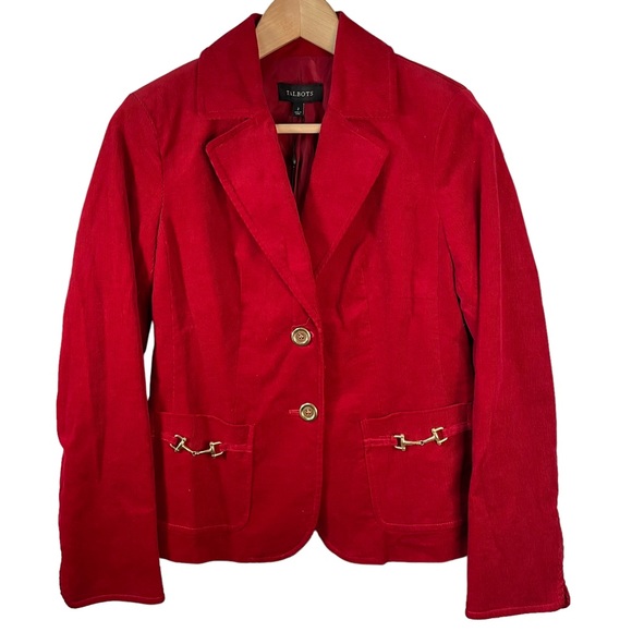 Talbots Red Corduroy Blazer Jacket NWT Size 2 Gold-Tone Buttons Horsebit Details - Picture 1 of 5